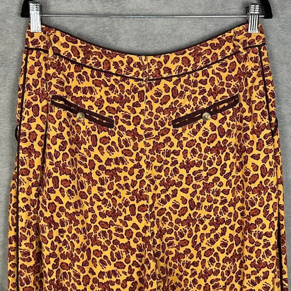 Free People Pants Womens 12 Tan Animal Print Wide Leg Boho Festival Hippie - Picture 7 of 16